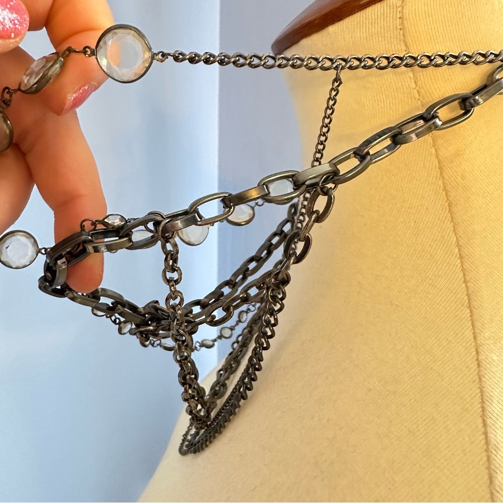 Simply Vera Vera Wang Gunmetal Multi-Chain Necklace โ 22โ Punk Glam Statement - Picture 5 of 9